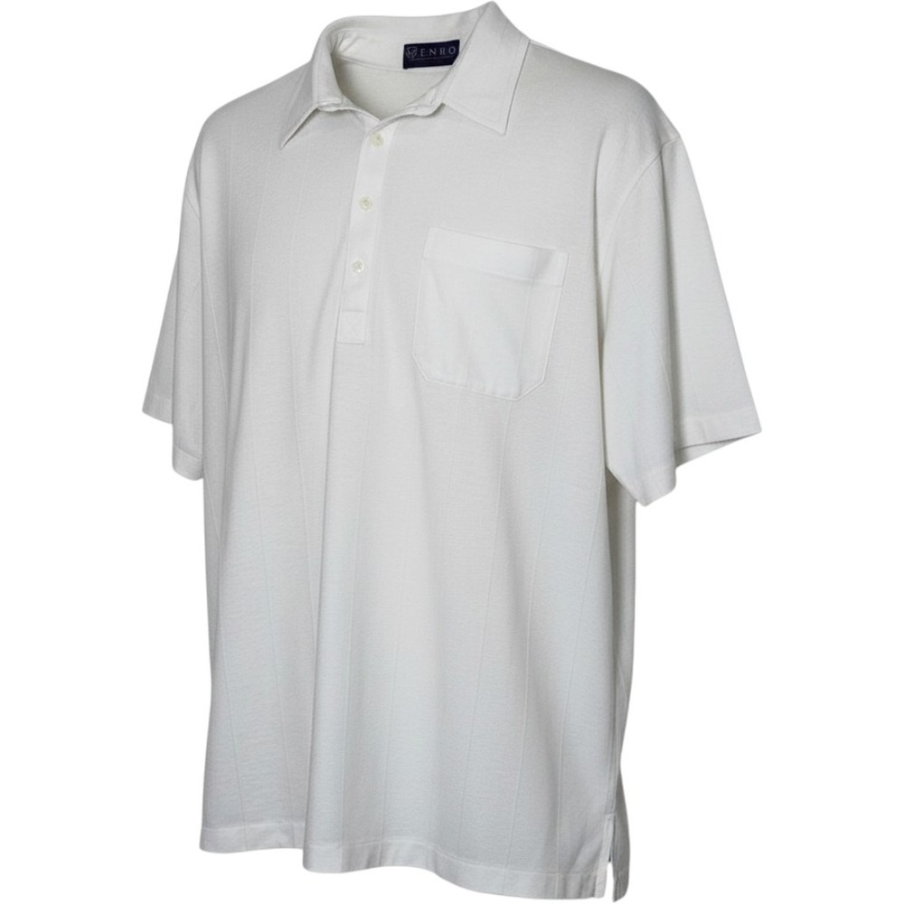 Enro Cotton Mist Mens XL White Short Sleeve Shadow Stripe Polo Shirt Pocket